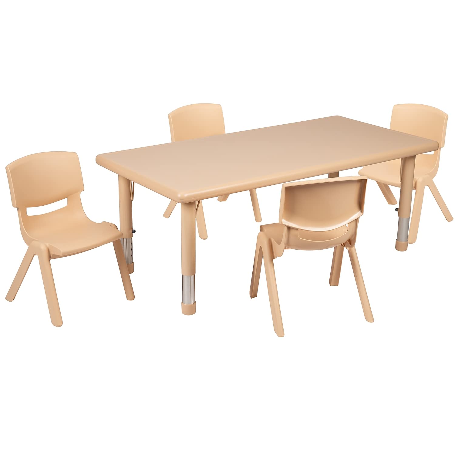 Flash Furniture Emmy 24"W X 48"L Rectangular Natural Plastic Height Adjustable Activity Table Set With 4 Chairs